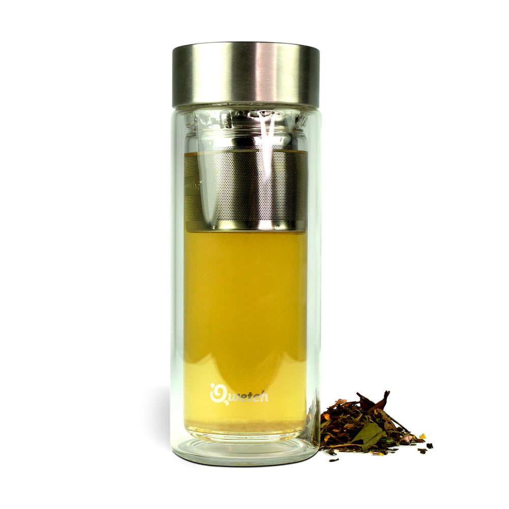 Tea bottle - with stainless steel strainer, double-walled glass - 320 ml